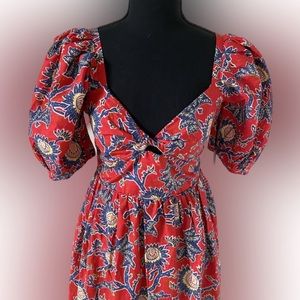 House of Harlow 1960 Women’s Red Floral Midi Knot Tie Dress